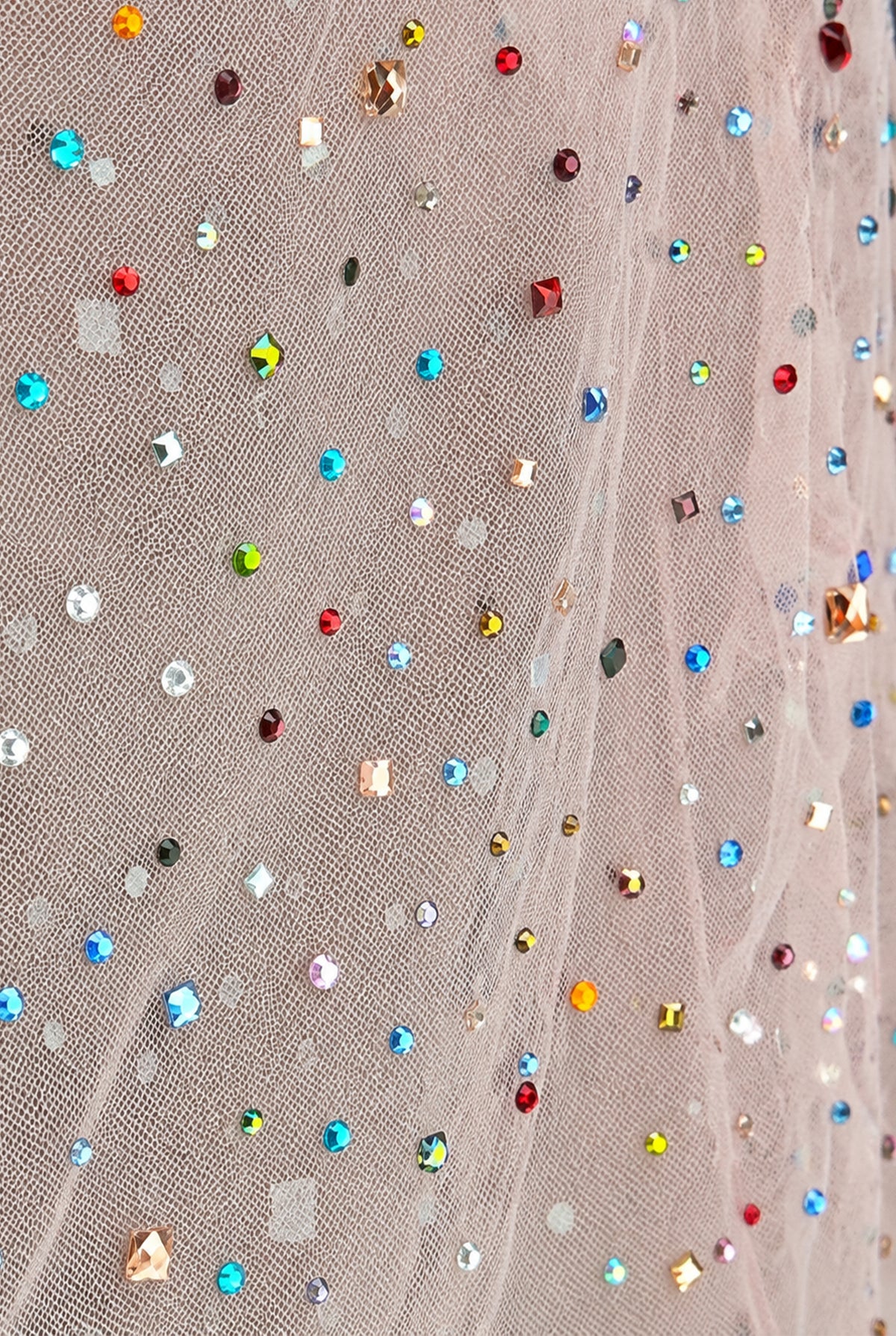 MULTICOLOR STONE-EMBELLISHED TULLE TOP