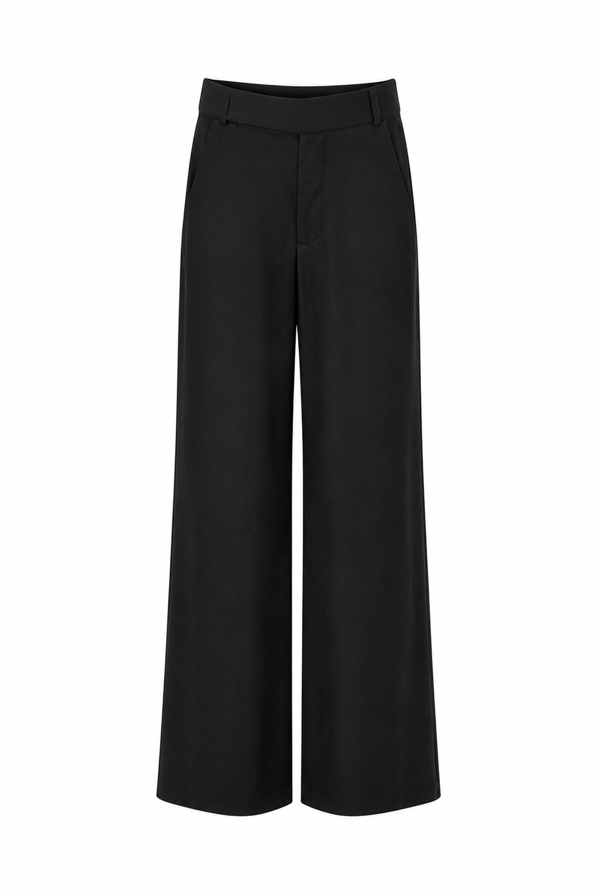 Black wide-leg trousers, front view.