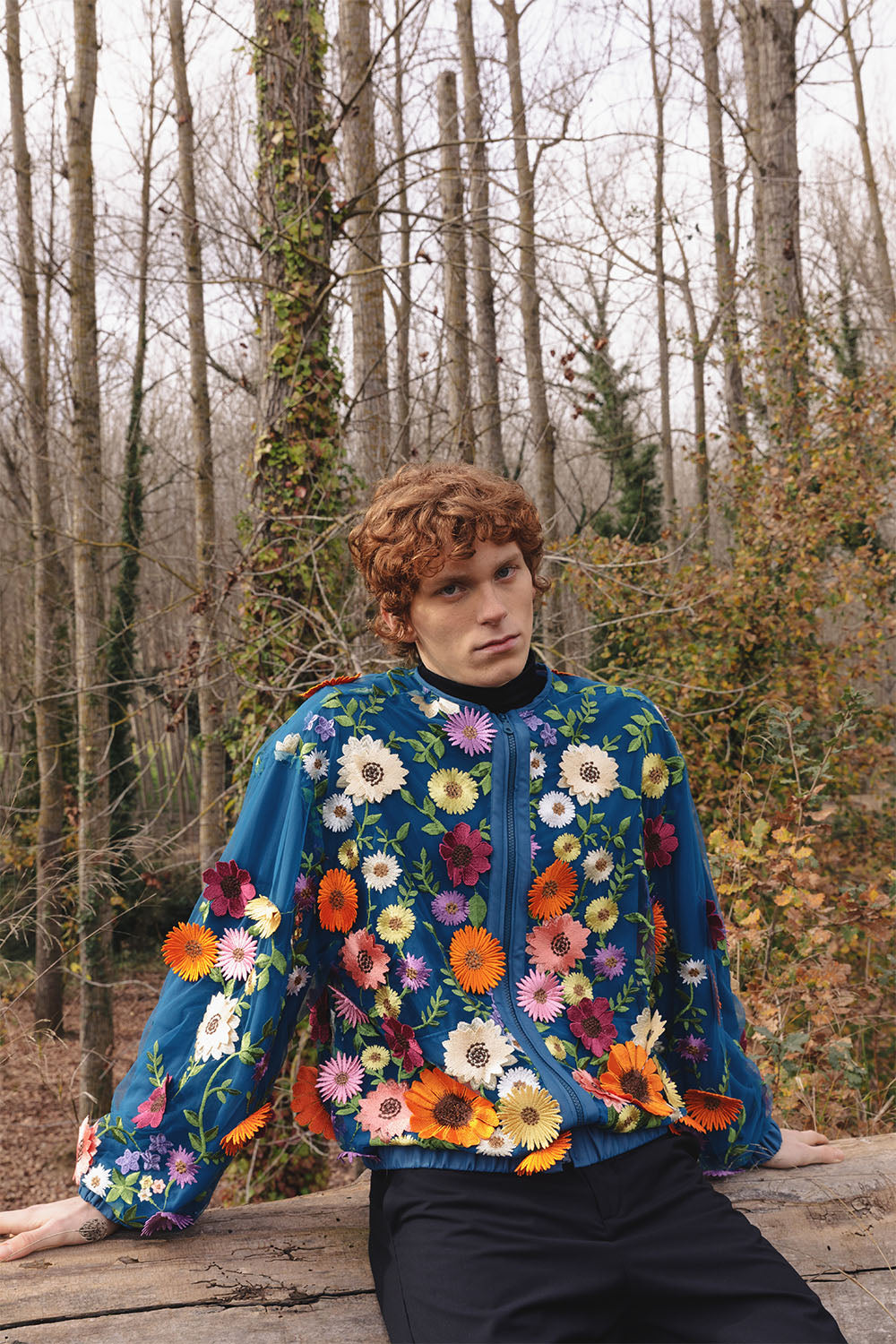 FLORAL EMBROIDERED BOMBER JACKET