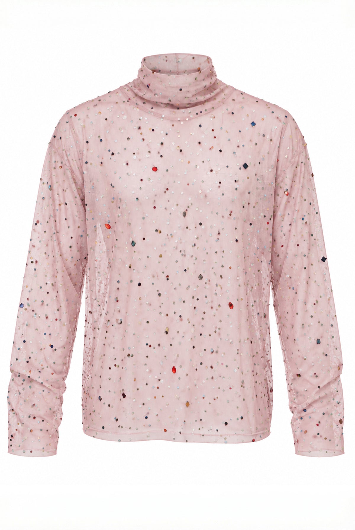 MULTICOLOR STONE-EMBELLISHED TULLE TOP