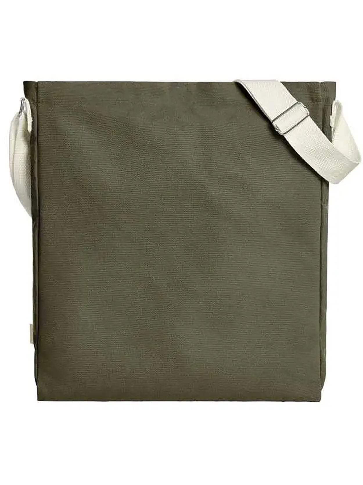 Back view of the olive green shopper bag in soft fleece fabric, showing smooth back surface and edge stitching.